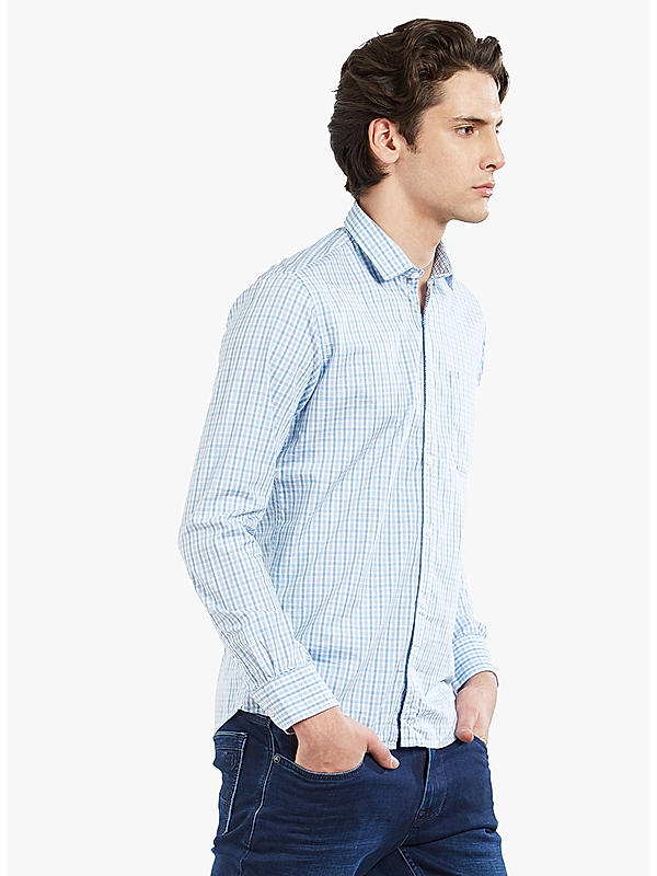 Checkered Blue Color Cotton Slim Fit Shirt